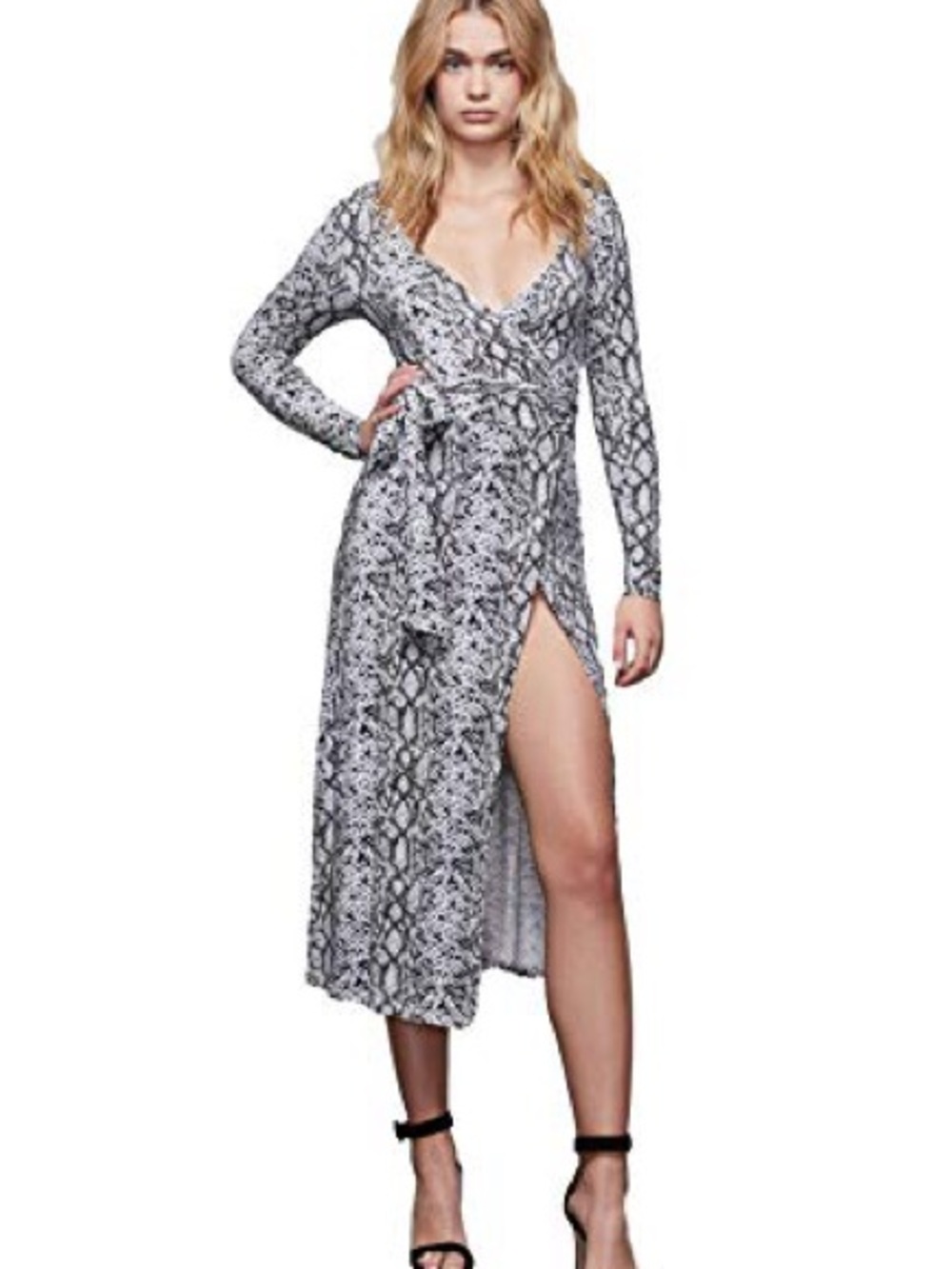 Good American Snake Print Long Sleeve Wrap Dress
